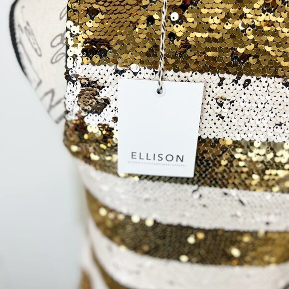 Ellison Ivory and Gold Sequin Shift Cocktail Dress Size Medium - Picture 7 of 11